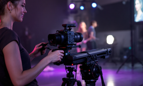 Cinematographer using a dolly shot to capture a scene