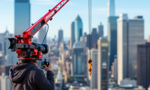 Crane shot of a cityscape at sunset