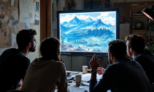 Creative team collaborating on a storyboard