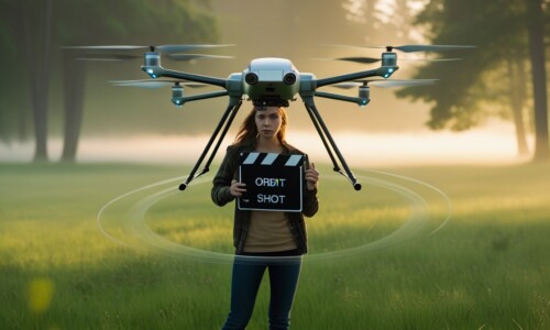 A drone flies in a circular path around a subject, demonstrating the orbit shot technique in filmmaking.