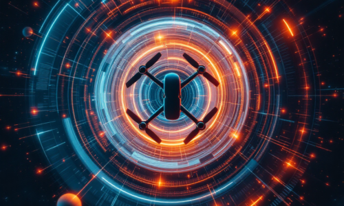 A drone flies in a circular path around a subject, demonstrating the orbit shot technique in filmmaking.