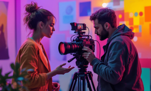 Director and cinematographer discussing color palettes on a film set