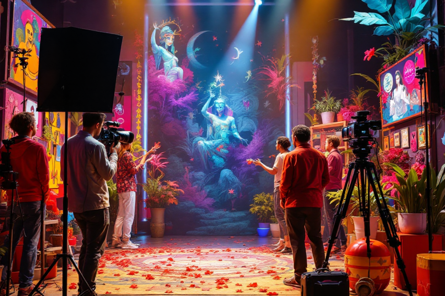 Film production set with vibrant symbolic color design