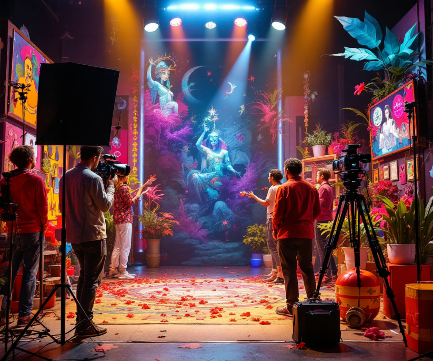 Film production set with vibrant symbolic color design