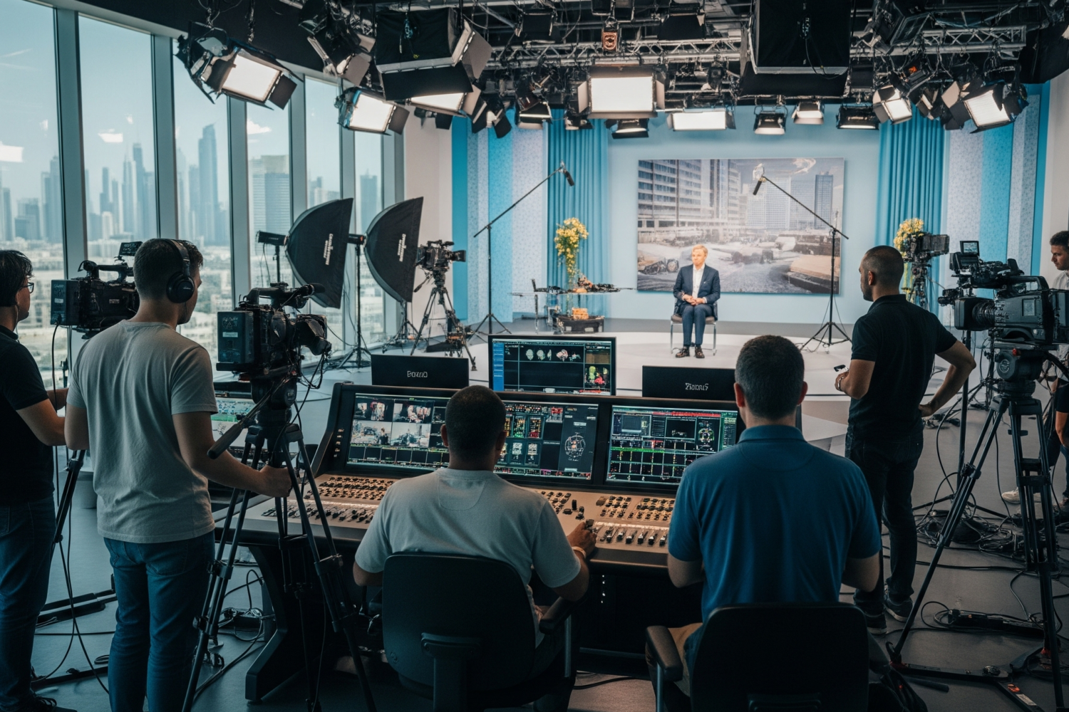 Hybrid event in Dubai with live speaker and remote audience on screen