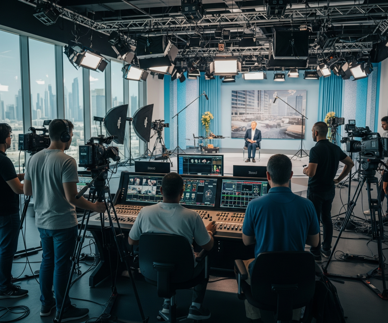 Hybrid event in Dubai with live speaker and remote audience on screen