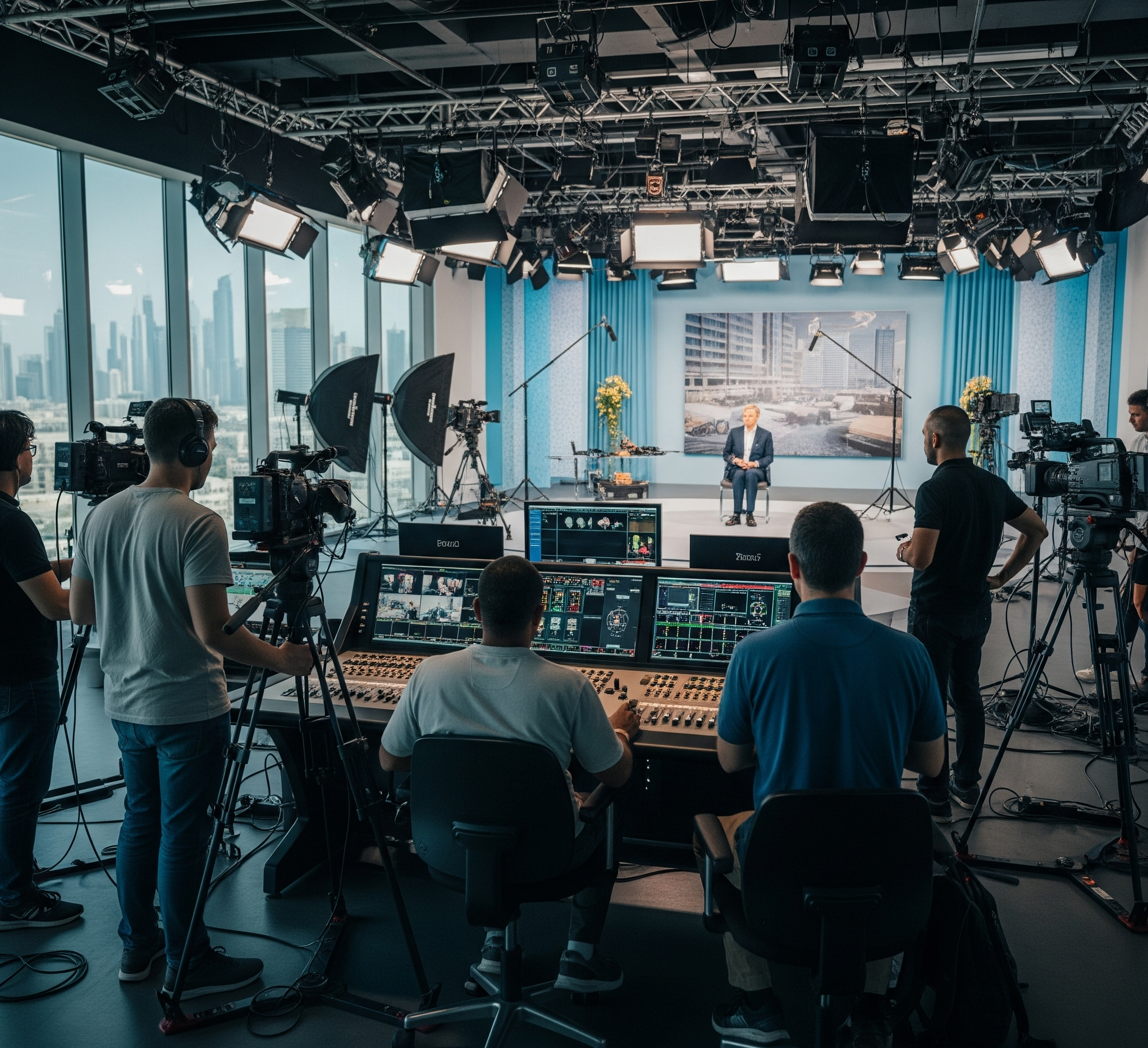 Hybrid event in Dubai with live speaker and remote audience on screen